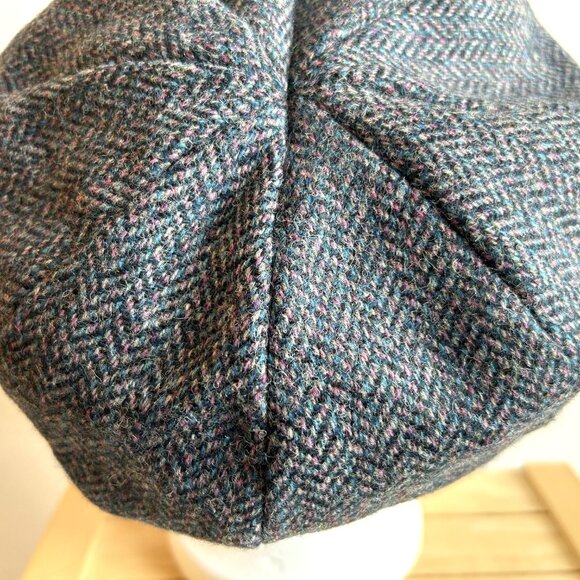 Peter James Blue and Pink Pure Wool Tweed Women's Hat With Flower - Picture 8 of 12